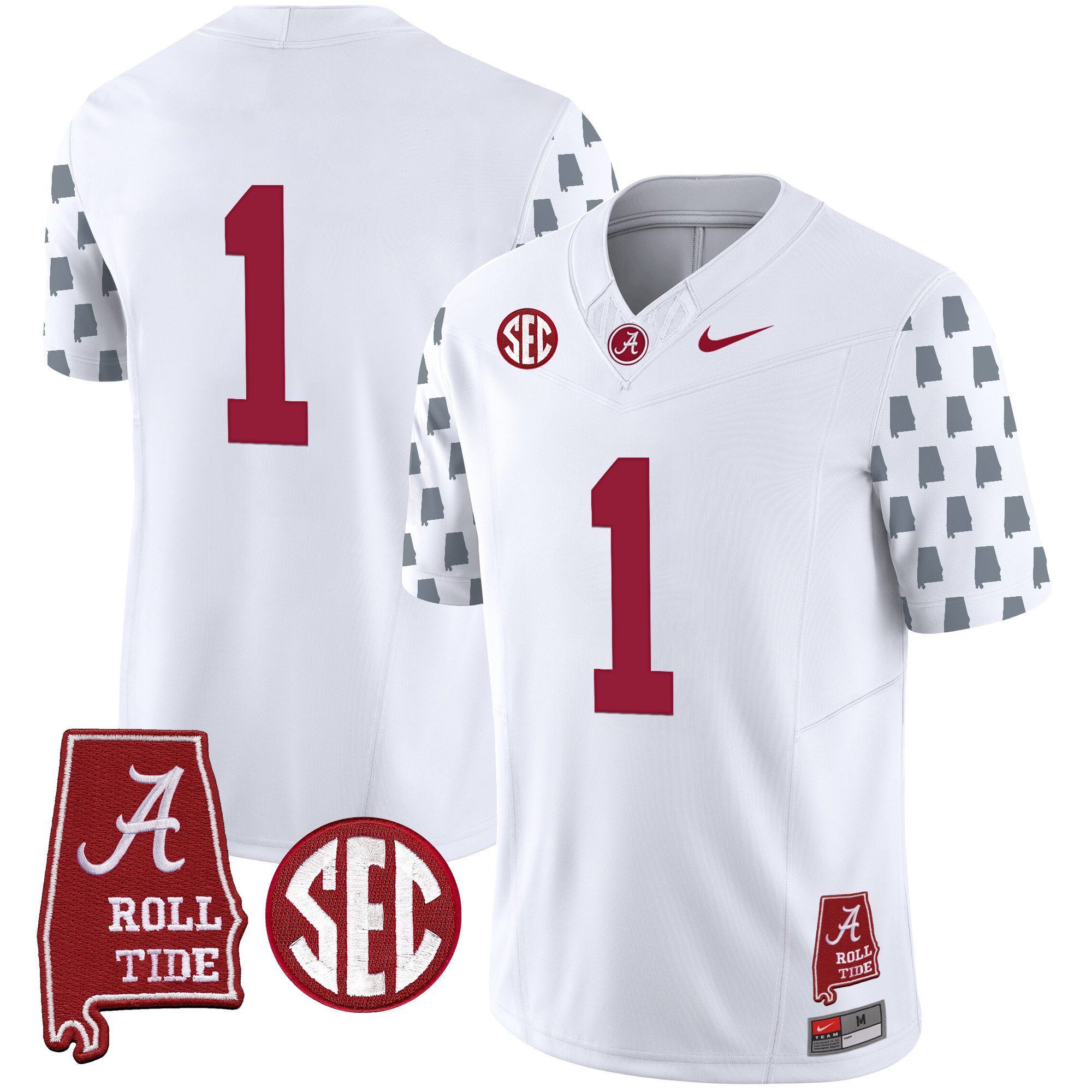 Men Alabama Crimson Tide #1 No Name White Vapor Limited 2024 Nike NCAA Jersey